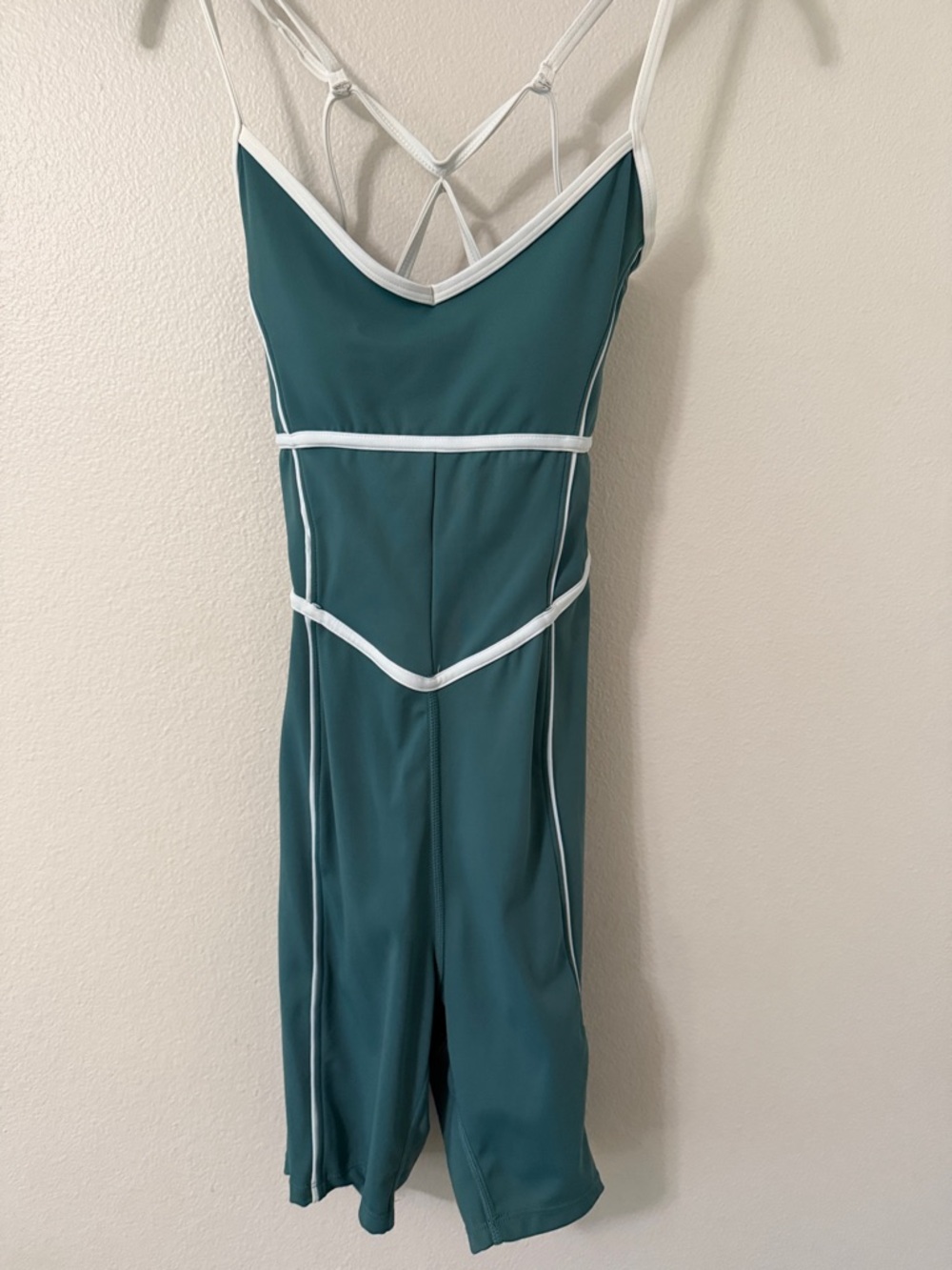 Teal Spaghetti-Strap Jumpsuit with White Piping